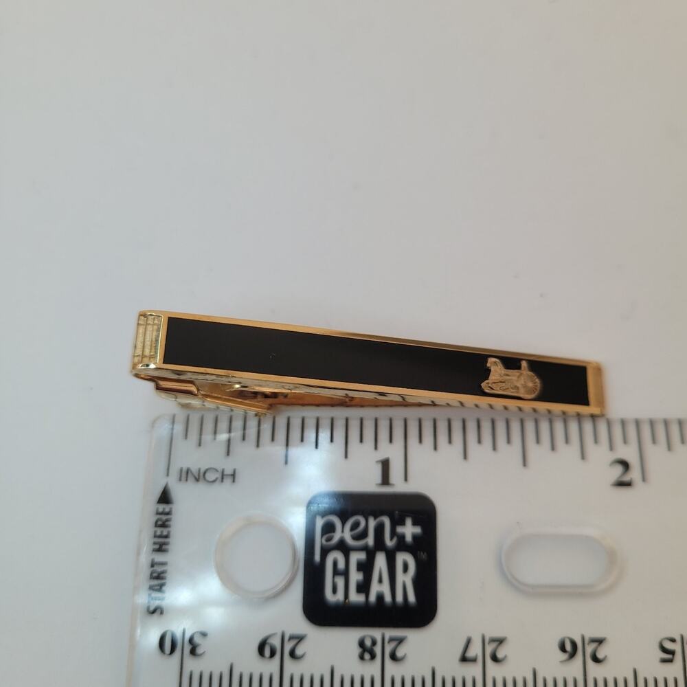 Celine Carrige Tie Bar Clip Clasp Rose Gold Black Onyx Tone 2in Logo Vintage - Picture 7 of 7
